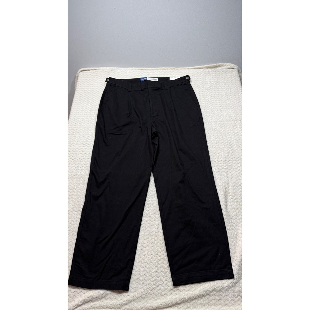 Old Navy High-Rise Boyfriend Adjustable Waist Black Wide Leg Chino Pants 14 NEW